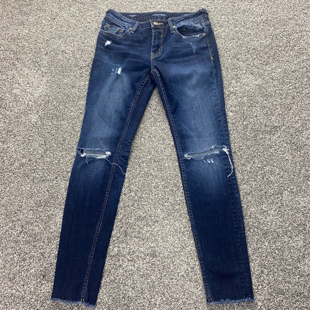 Vigoss Jeans Womens 26 Blue Denim Chelsea Skinny Distressed Low Rise Stretch Rip